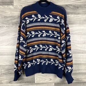 St. John's Bay Women’s Navy and Mustard Striped Sweater
